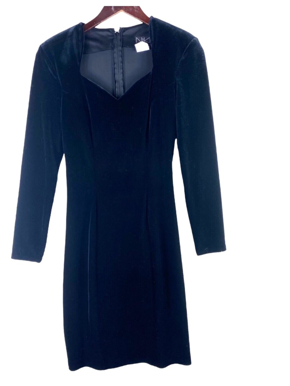 Vtg 90s Y2K Niki Livas Dress Sz 4 Small Velour Velvet Black Evening Cocktail - Picture 2 of 4